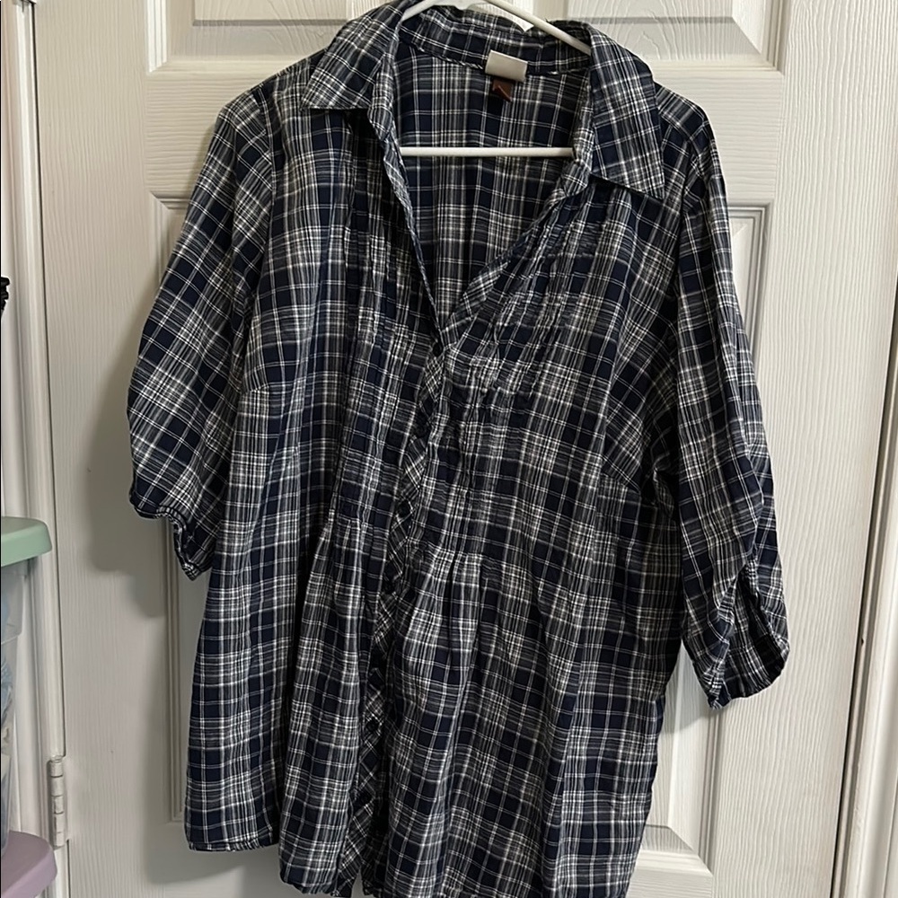 Sonoma Navy and White Checkered Tunic with smocking 2X